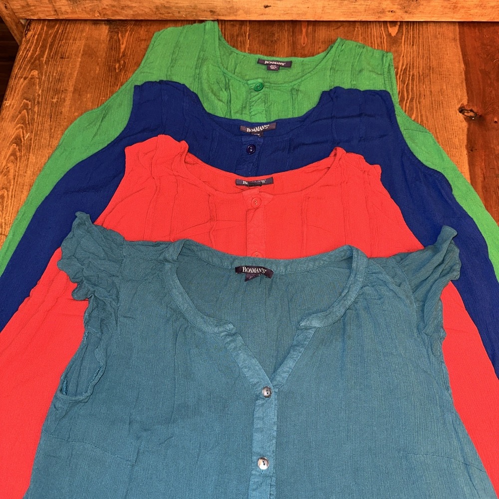 Lot Of 4 Roaman's Womens Blouses Sleeveless Round V Neck Top Blouse ‎ 22W